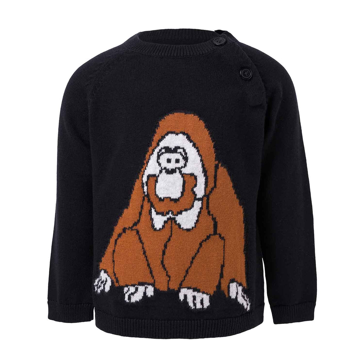 Knitted Baby Black Sweater with Orangutan