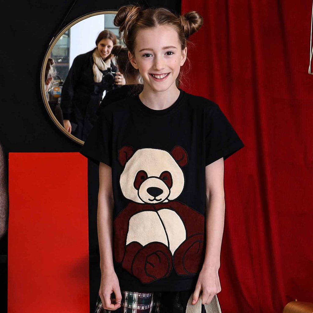 Kids Black T-Shirt with Panda Application