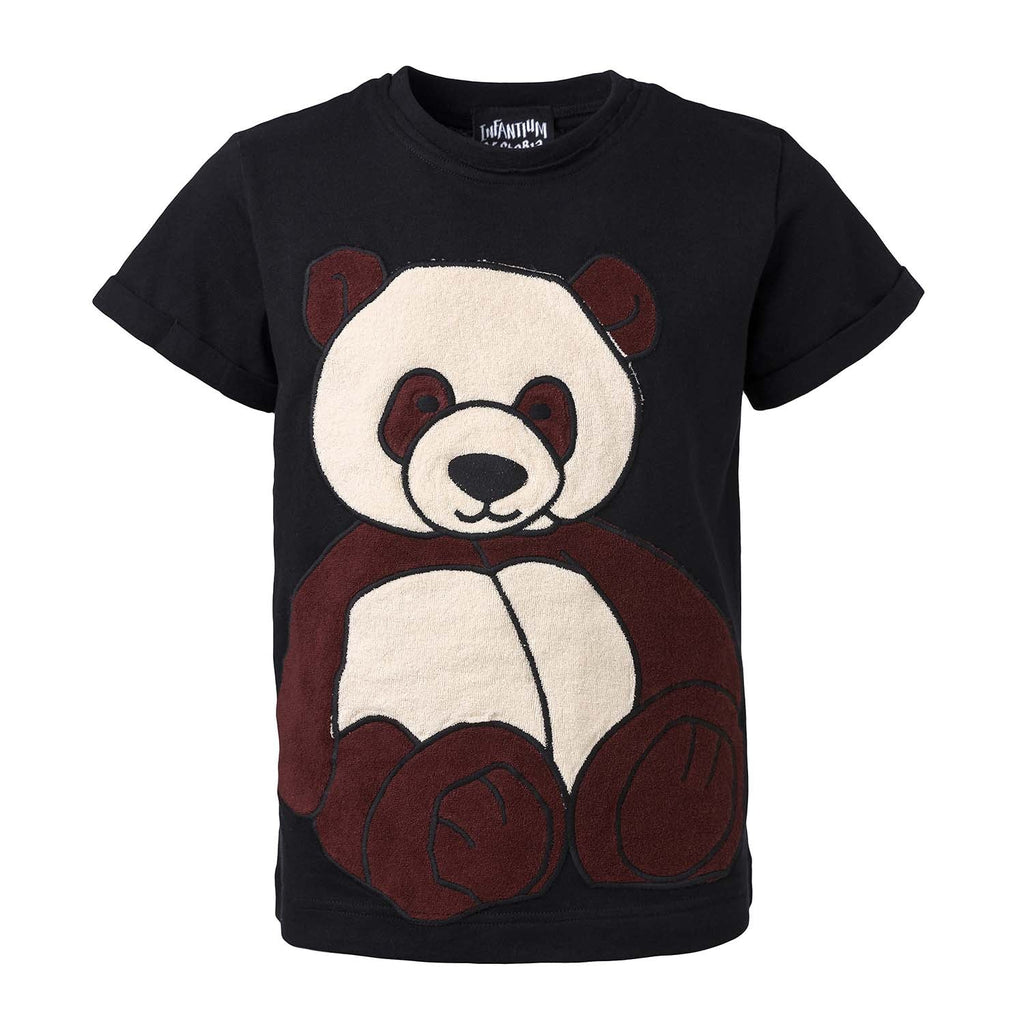 Kids Black T-Shirt with Panda Application
