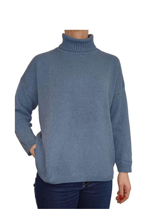 Women's High Neck Oversized Sweater in Regenerated Cashmere