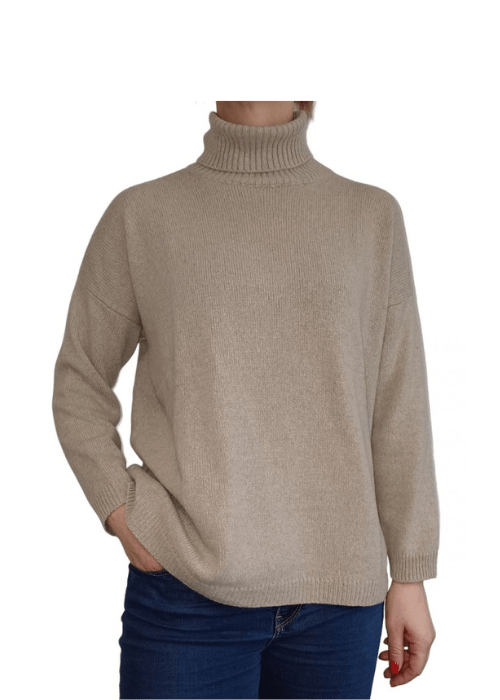 Women's High Neck Oversized Sweater in Regenerated Cashmere