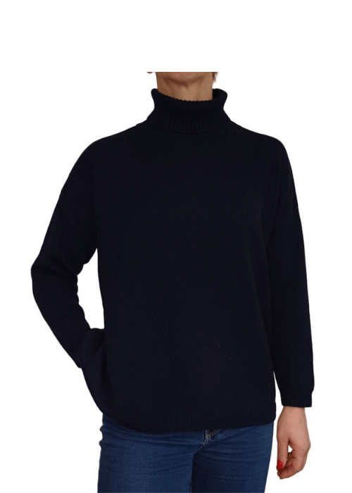 Women's High Neck Oversized Sweater in Regenerated Cashmere