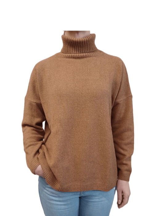 Women's High Neck Oversized Sweater in Regenerated Cashmere